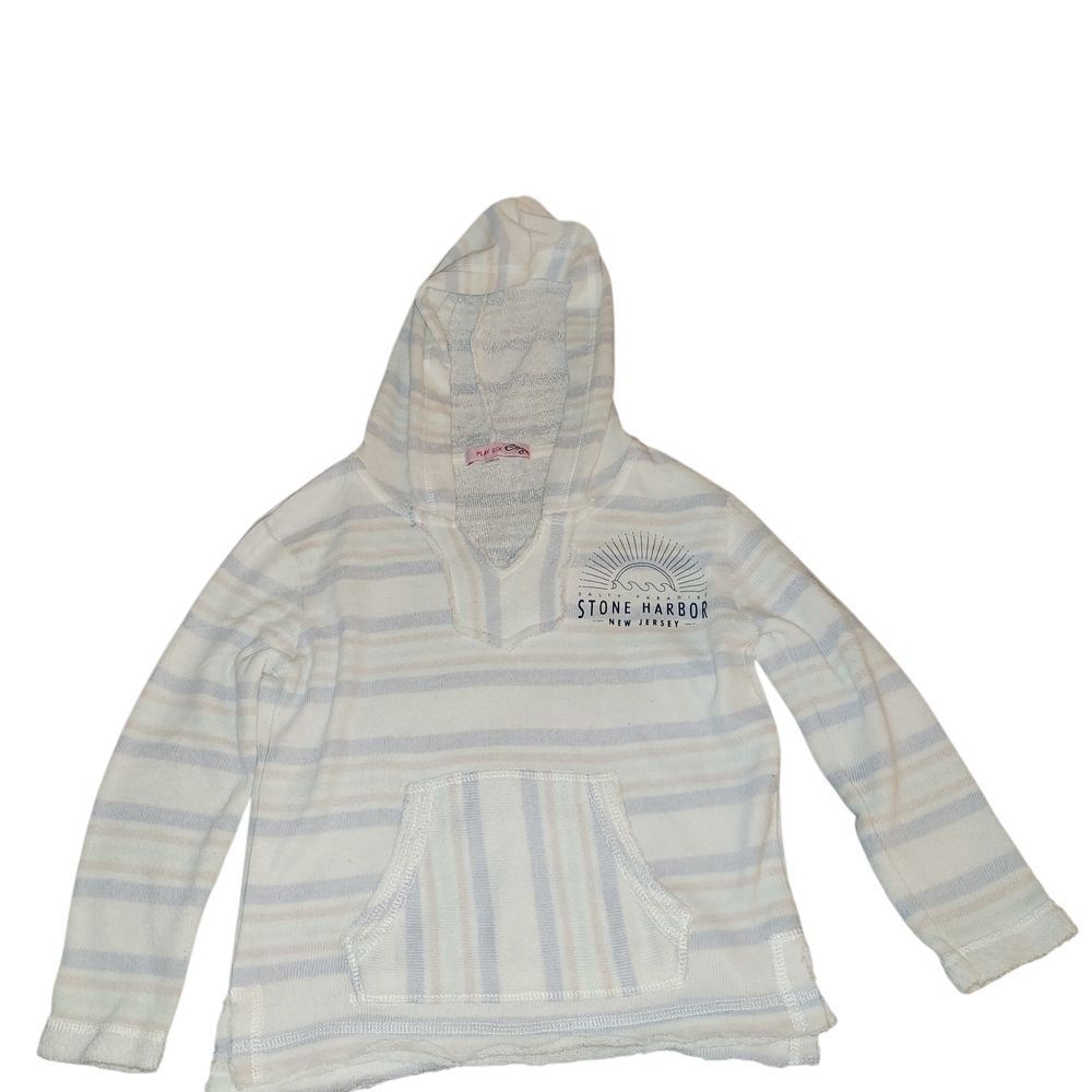 Kids Cream & Light Blue Hooded Stripe Pullover